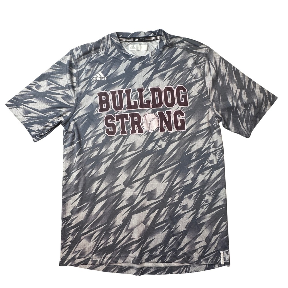 Adidas T-Shirt Mens L Grey Bulldog Strong Baseball Graphic Training Athletic Tee